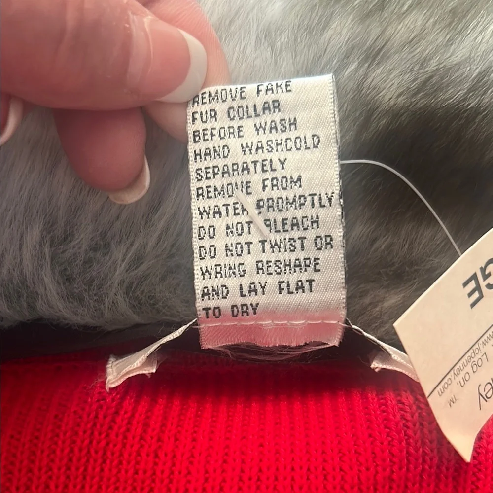 NWT❤️KIKIT Vintage Red Cardigan Detachable Faux Fur Collar Size Large